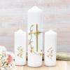 Gold Cross with White Roses Wedding Candle Set