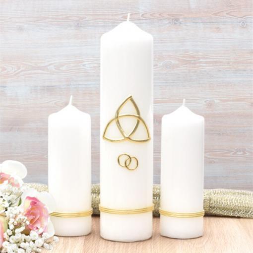 Gold Trinity Cross Wedding Candle Set
