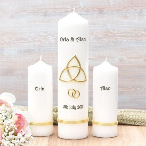 Gold Trinity Cross Wedding Candle Set