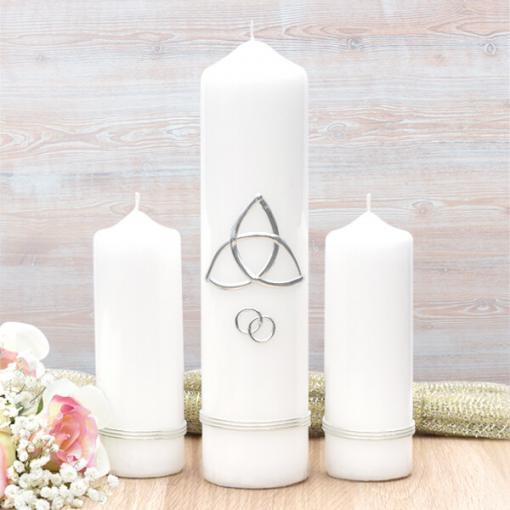 Silver Trinity Cross Wedding Candle Set