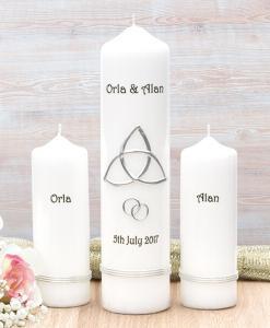 Silver Trinity Cross Wedding Candle Set