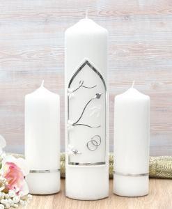 Silver Trinity Cross Wedding Candle Set