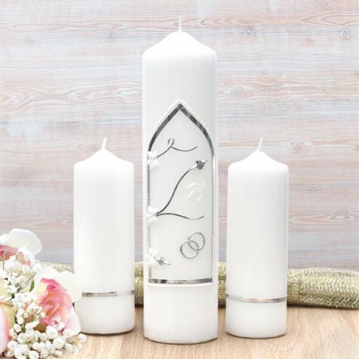 Silver Trinity Cross Wedding Candle Set