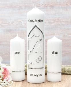 Silver Trinity Cross Wedding Candle Set