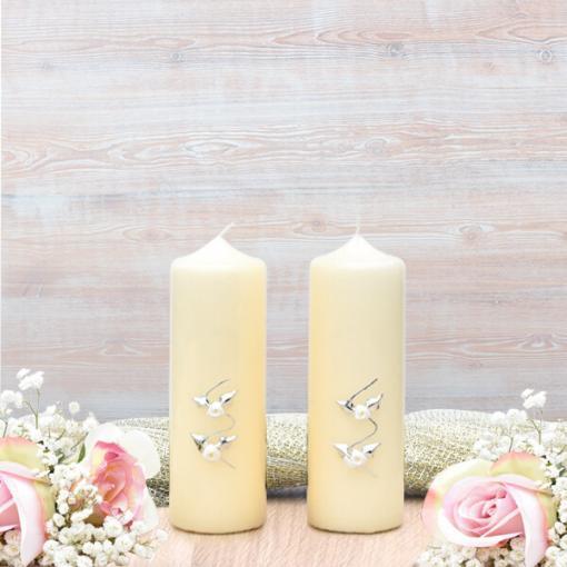 White & Silver Roses Wedding Side Candles