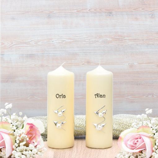 White & Silver Roses Wedding Side Candles